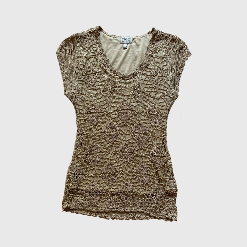 Y2K/90s Cleo Light Tan Crochet Sleeveless Boho Top Size XS